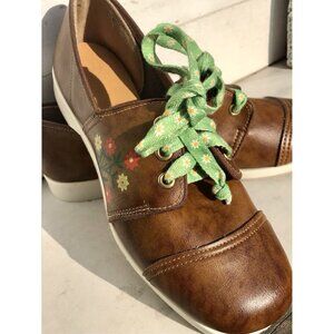 Vtg 70s 80s Brunswick Women’s Brown Leather Loafers Bowling Shoes Floral Boho 5
